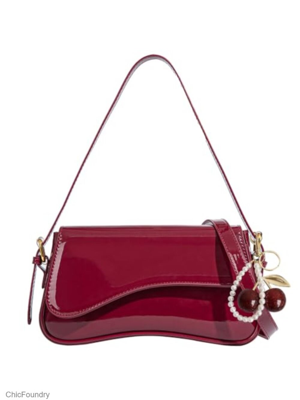 PU Leather Hobo Bag with Cherry Pendant Crossbody Shoulder Purse